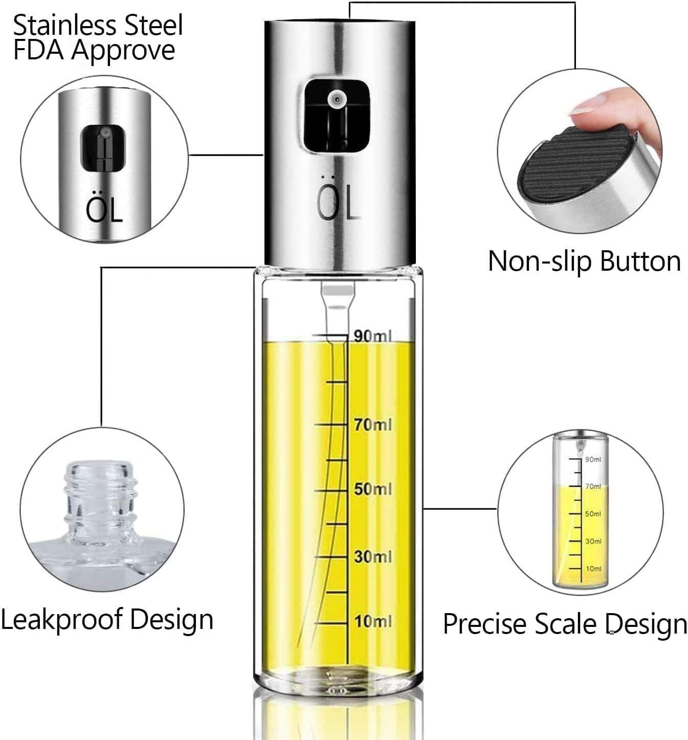 Olive Oil Sprayer Mister - 100ml Glass Cooking Spray Bottle for Oil, Vinegar, Salad & Barbecue