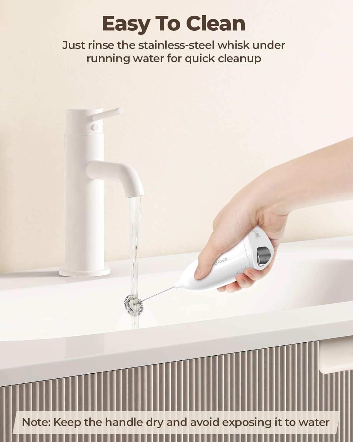SimpleTaste Milk Frother - Handheld Electric Foam Maker for Cappuccino & Latte - Blizzard White