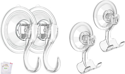 VIS'V Large Suction Cup Hooks - 2 Pcs Set with Razor Hooks for Strong Grip | Ideal for Bathroom Use