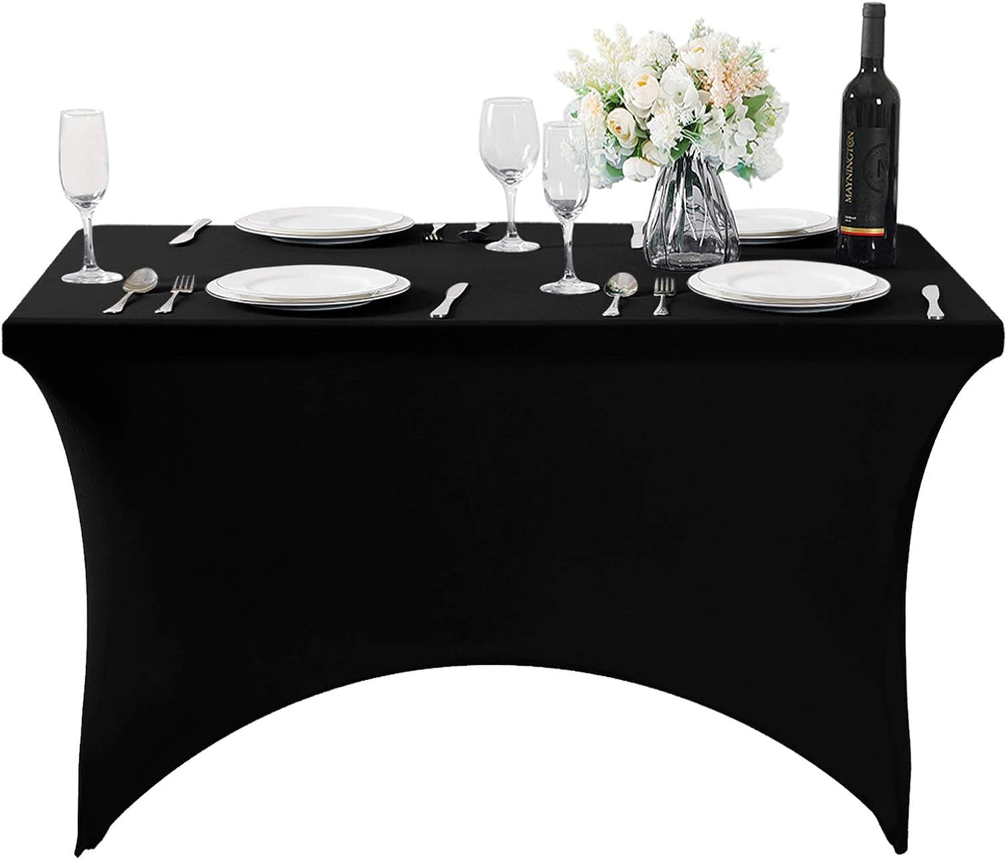 SuperO Waterproof Spandex Table Cover - Fitted Stretch Tablecloth for 4FT Tables | Black, Ideal for Parties & Events
