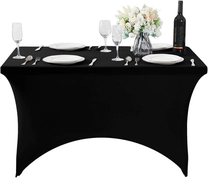 SuperO Waterproof Spandex Table Cover - Fitted Stretch Tablecloth for 4FT Tables | Black, Ideal for Parties & Events