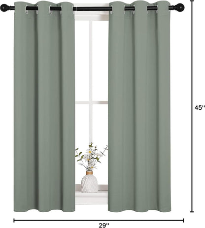 NICETOWN Blackout Curtain Panels - Thermal Insulated Grommet Drapes | 29x45 Inches, Greyish Green (1 Pair)