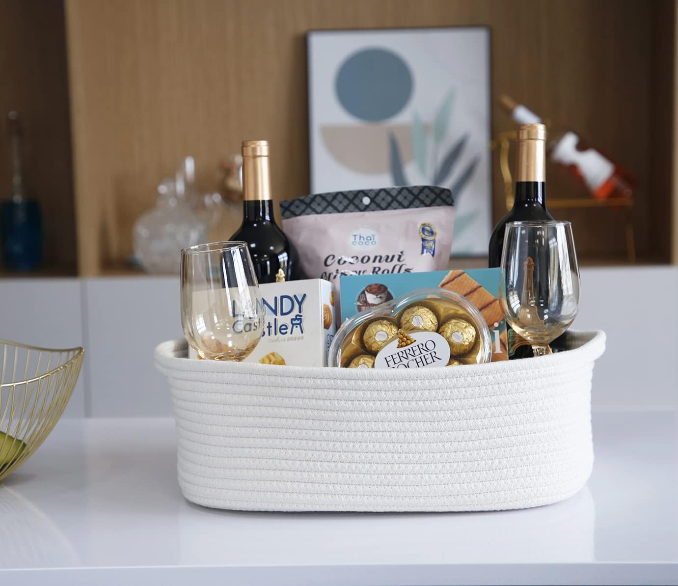 Regine Switzerland Woven Cotton Rope Storage Basket - Versatile Organizer for Baby Nursery & Pet Toys (White)