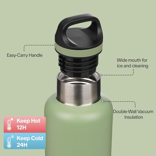 BJPKPK Insulated Water Bottle - 32oz Stainless Steel Flask with Handle | Double-Wall Vacuum, BPA-Free, Forest Green