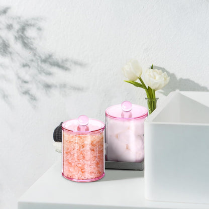 XIPENGKEJI Qtip Holder Set - 6 Pack Apothecary Jars with Lids for Cotton Swabs & Pads | Pink 10oz-12oz