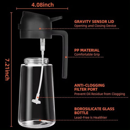 Glass Oil Spray Bottle by [Brand Name] - 16oz Refillable Olive Oil Dispenser | Fine Mist & Stream, Leak-Proof - Black