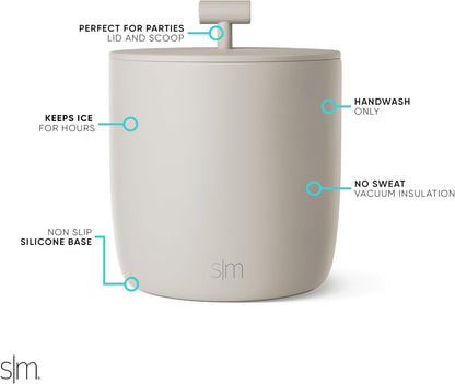 Simple Modern Vacuum Insulated Ice Bucket with Lid and Scoop | for Cocktail, Champagne, Wine, Beer, & Hosting | Stainless Steel 100oz Capacity for Large Parties | Rocks Collection | Almond Birch