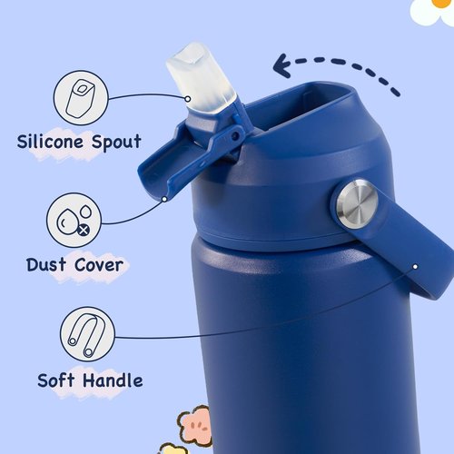 Kerilyn Kids Water Bottle - 12oz Stainless Steel Insulated Cup with Straws | Leak-Proof, BPA Free, Blue