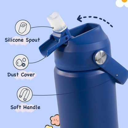 Kerilyn Kids Water Bottle - 12oz Stainless Steel Insulated Cup with Straws | Leak-Proof, BPA Free, Blue