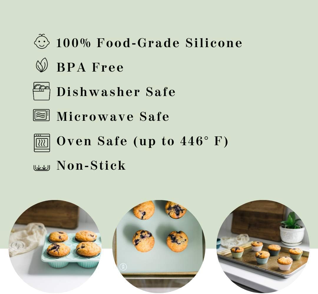 Silicone Kitchen Reusable Baking Cups - Non-Toxic, BPA Free, Dishwasher Safe | Pack of 12, Designer White