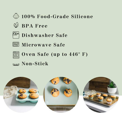 Silicone Kitchen Reusable Baking Cups - Non-Toxic, BPA Free, Dishwasher Safe | Pack of 12, Designer White