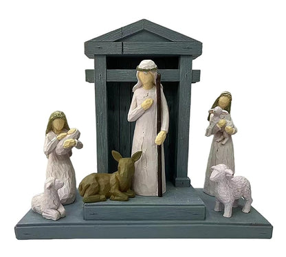 6pcs Christmas Nativity Scene Set - 7-Piece Full Display with Manger (Variation: 6pc Nativity Scene Set + Creche)