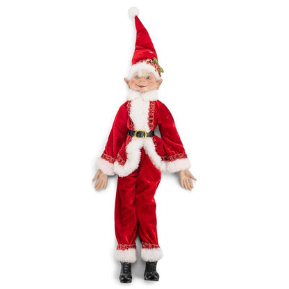 Posable Elf Christmas Figurine 16" – Santa Velvet Red Plush