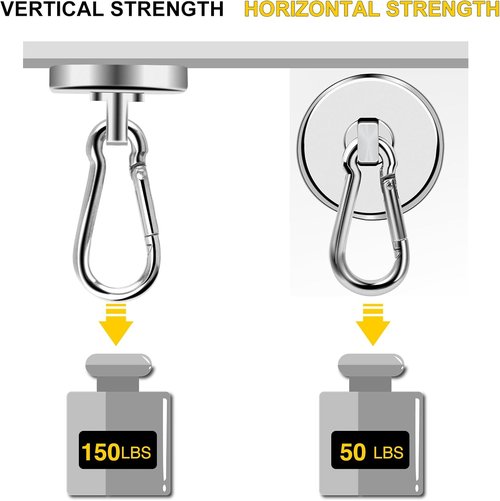 DIYMAG Magnetic Hooks - 150LBS Heavy Duty Neodymium Magnet with Swivel Carabiner | Pack of 4