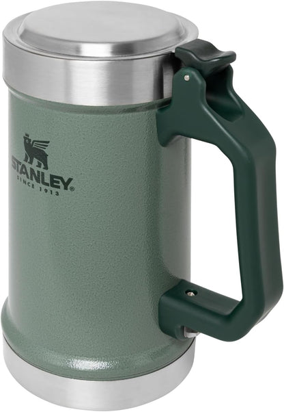 STANLEY Classic Beer Stein - 24 oz Insulated Stainless Steel Mug with Flip Up Lid & Built-In Opener | BPA-Free | Hammertone Green