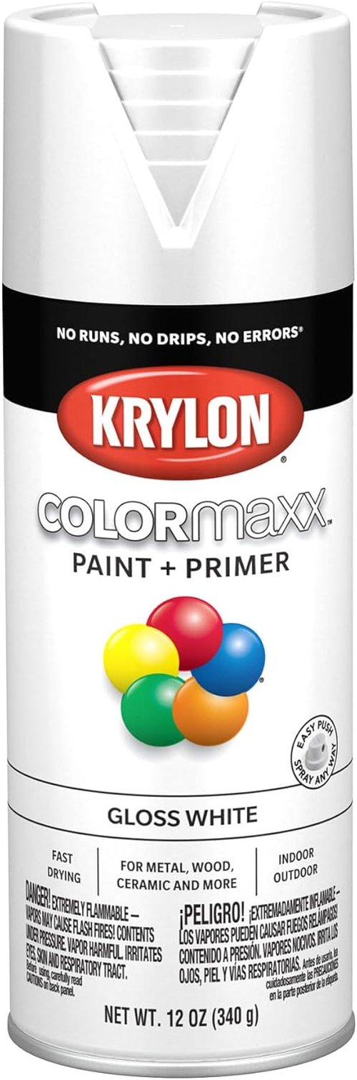 Krylon K05545007 COLORmaxx Spray Paint - Gloss White Finish for Indoor/Outdoor Use | 12 Oz