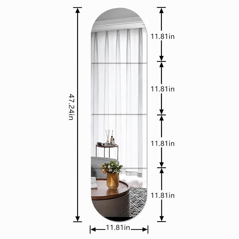 Self-Adhesive Full Length Mirror Squares - 4 Pack