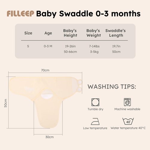 FILLEEP Baby Swaddle for Newborns - 100% Cotton 3 Pack Swaddle Sack for 0-3 Months, Baby Girl & Boy, Breathable Soft Preemie