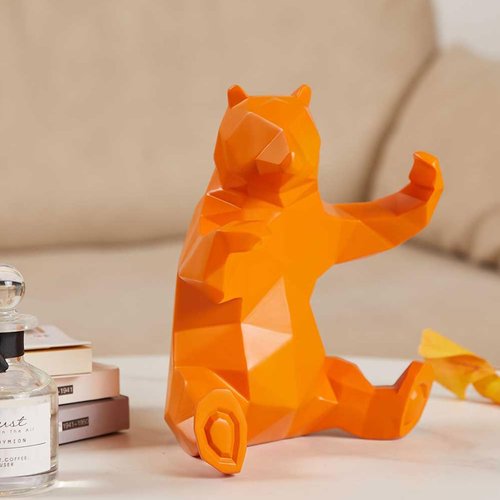 Bear Sculpture Statue - Modern Polyresin Animal Figurine for Home Decor | Yellow 9-Inch Gift