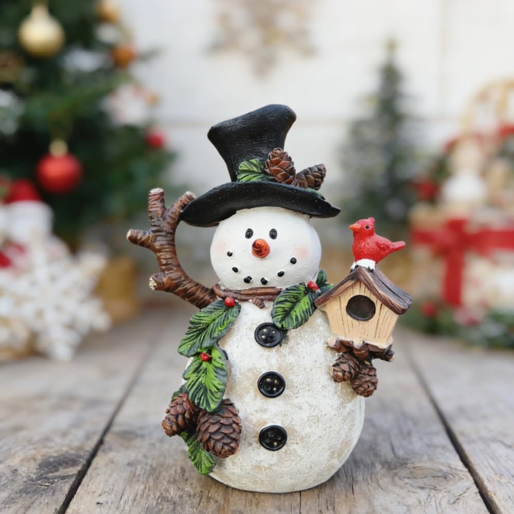 Regine Switzerland Snowman Figurines - Charming Holiday Indoor Decorations | Winter Ornaments (Holding Cardinal)