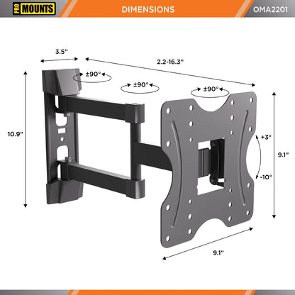 ProMounts Articulating/Full Motion Heavy Duty TV Wall Mount Bracket for 26-45 Inch LED, LCD Plasma Flat and Curved TV Screens, Holds Up to 77 lbs, Max VESA 200x200
