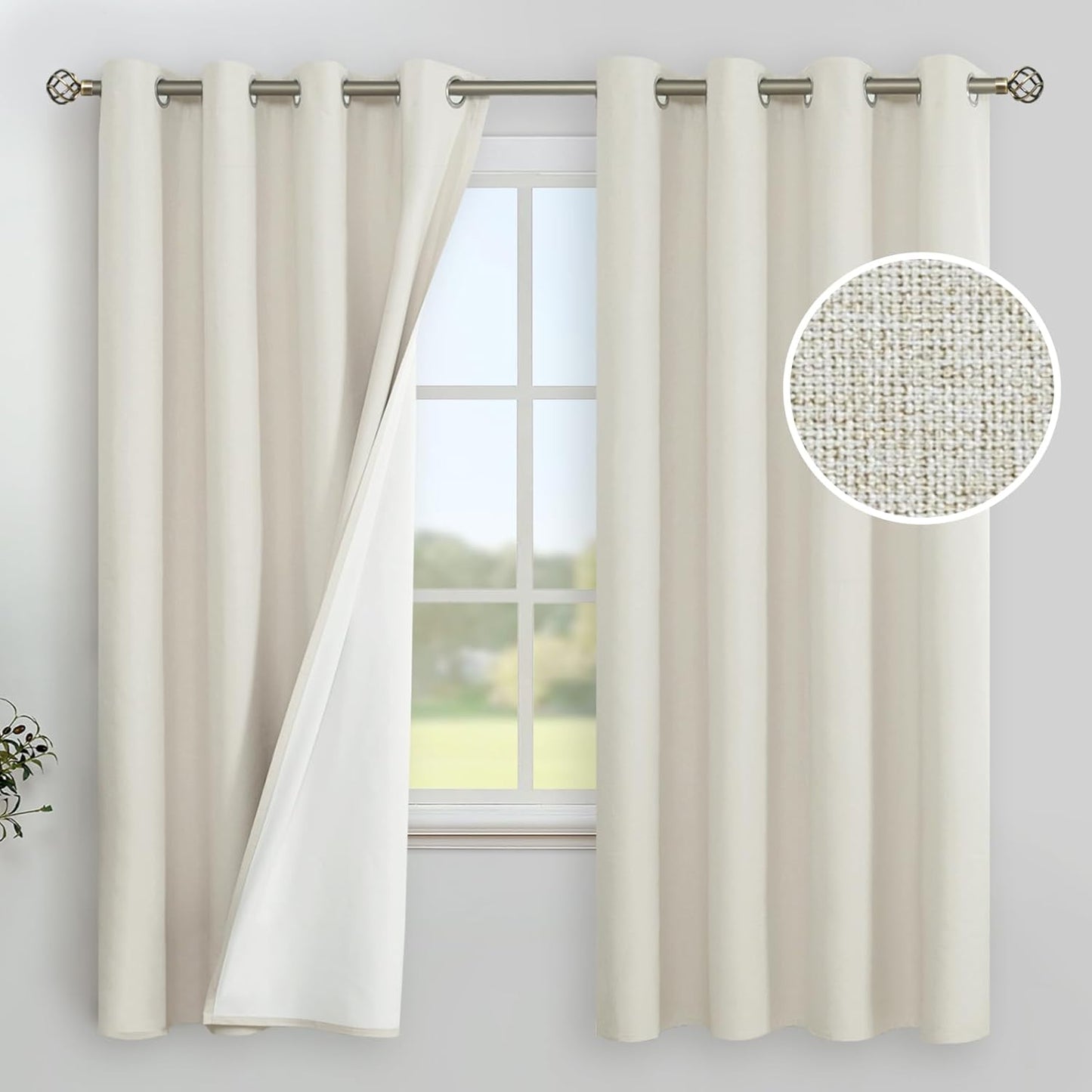 YoungsTex Linen Blackout Curtains - 63-Inch Thermal Insulated Drapes for Full Room Darkening | 2 Panels, Black