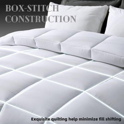 DOWNCOOL Queen Size Comforter - Lightweight Down Alternative Duvet Insert | All-Season White Quilt (88x92 Inches)