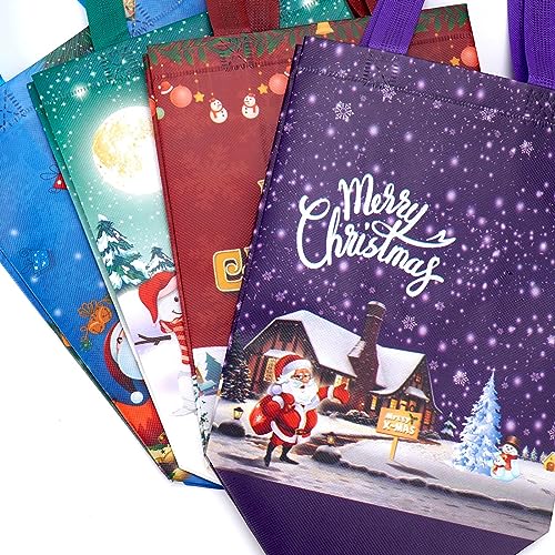 16 Pack Reusable Christmas Gift Bags Medium Size Non-Woven Tote with Handles