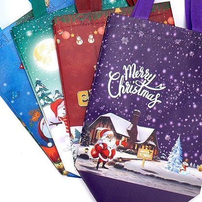 16 Pack Reusable Christmas Gift Bags Medium Size Non-Woven Tote with Handles