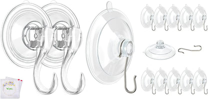 VIS'V Large Suction Cup Hooks - 2 Pcs with 12 Pcs Small Metal Hooks | Strong Hold & Versatile Use