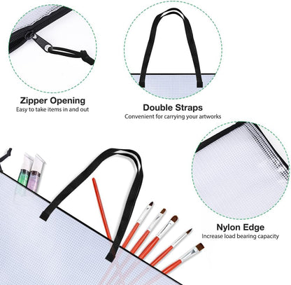 Opret Art Portfolio Bags - 4 Pack 19x25 Inch Vinyl Mesh Storage Cases with Handle & Zipper