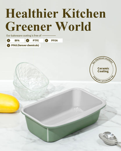 Skiennix Non-Stick Bread Loaf Pan - 9x5 Inch Ceramic Coating, Oven Safe to 550°F, Dishwasher Safe | Pistachio Green