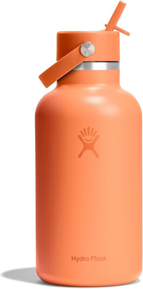 Hydro Flask Water Bottle - Insulated Stainless Steel with Wide Mouth Flex Straw Lid | 64 Oz Nectar Orange