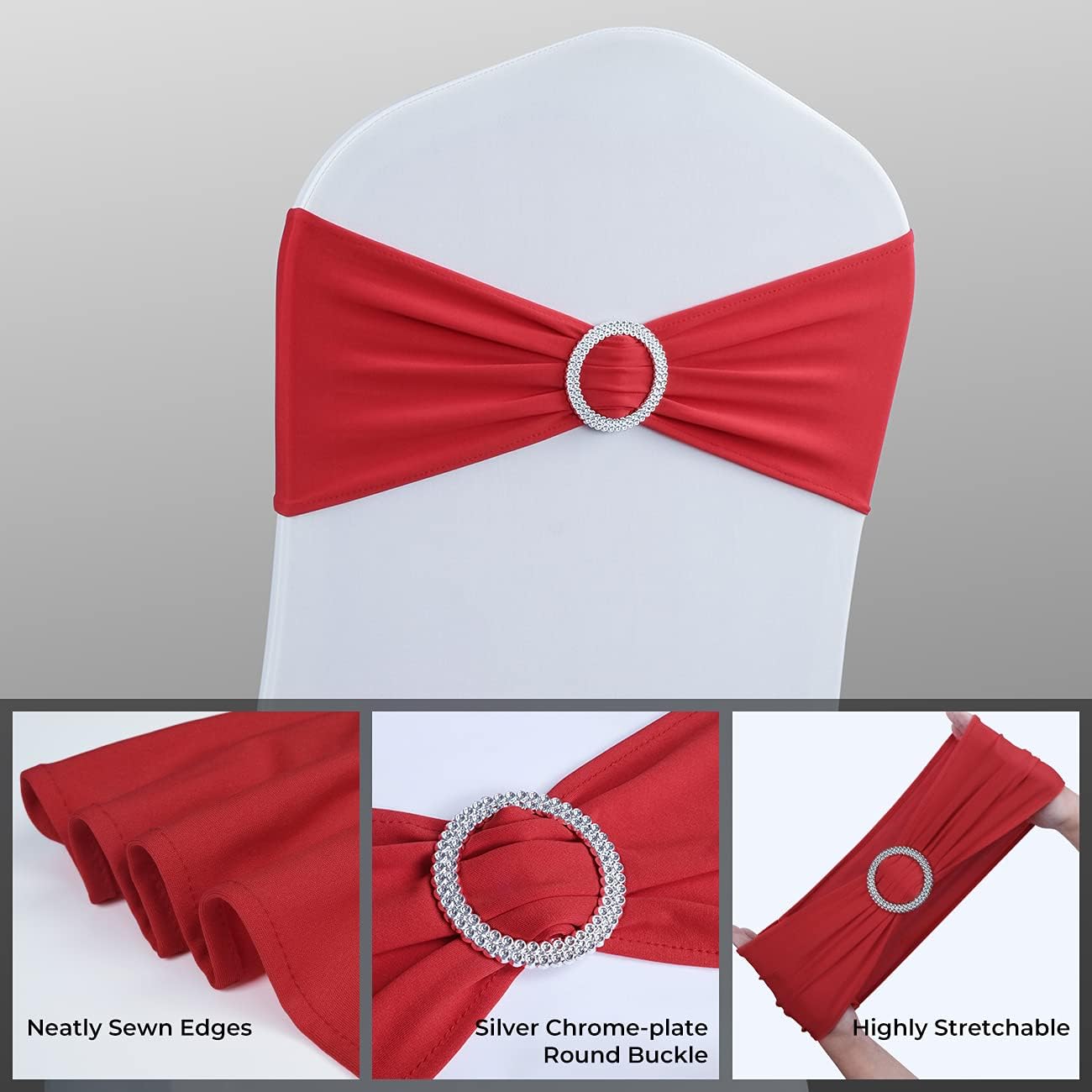 Babenest Spandex Chair Sashes - 100PCS Premium Stretch Covers with Buckle Slider for Weddings & Events | Red