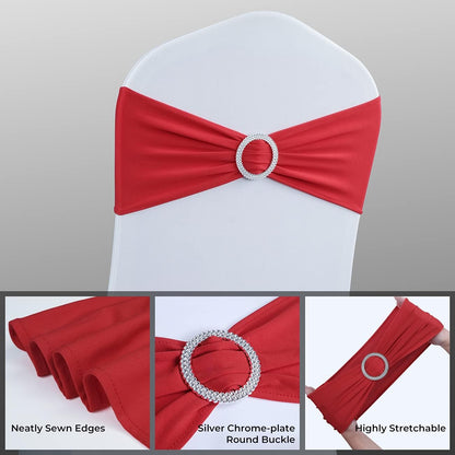 Babenest Spandex Chair Sashes - 100PCS Premium Stretch Covers with Buckle Slider for Weddings & Events | Red
