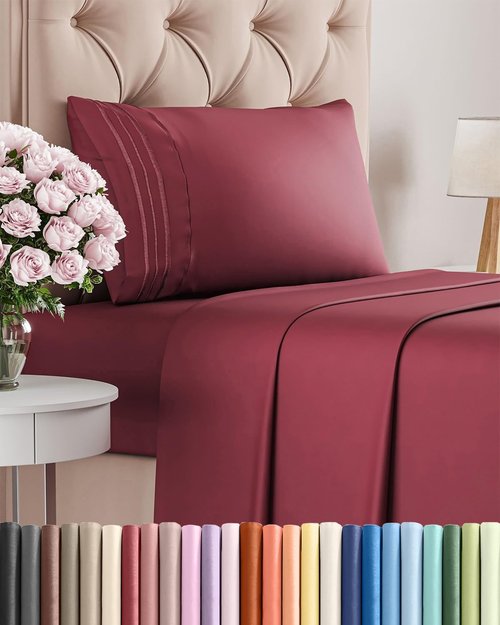 Comfy Twin XL Sheet Set by [Brand Name] - Breathable Cooling Bed Sheets | Hotel Luxury Bedding - Deep Pockets, Soft, Wrinkle-Free - Oeko-Tex Certified, Burgundy