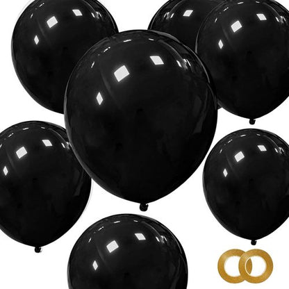 Black Latex Balloons - 100 Pack 12 Inch Round Helium Balloons for Parties & Events