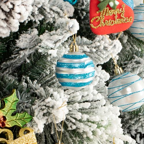 Blue & Silver Christmas Ball Ornaments Set - Shatterproof Plastic Holiday Decorations