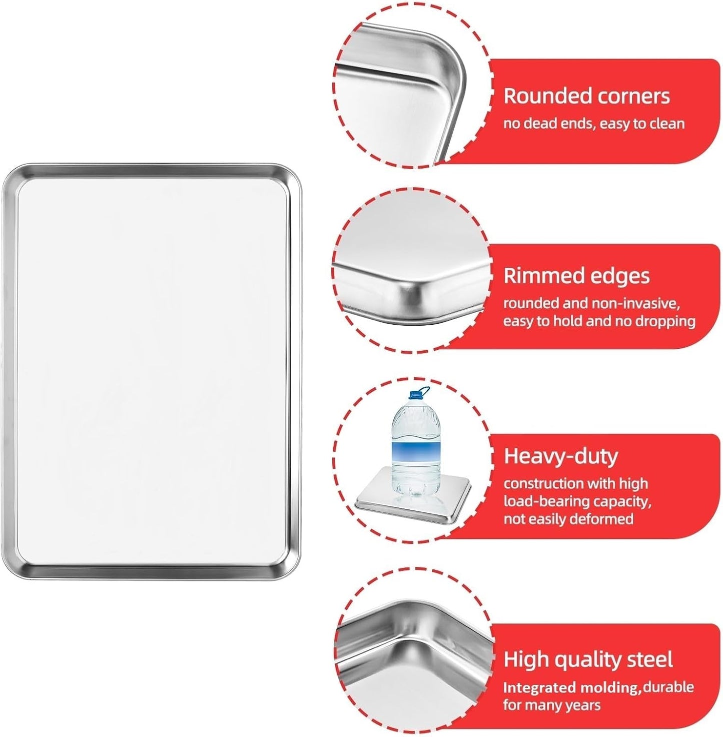 Skiennix Stainless Steel Cookie Sheets - Non-Stick Baking Pans, Easy Clean, 4-Piece Set