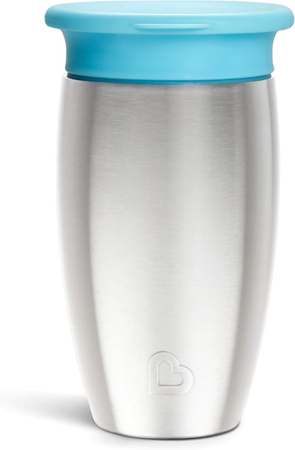 Munchkin Stainless Steel Sippy Cups - Spill Proof Miracle 360 Design | Insulated 10 Ounce, Blue