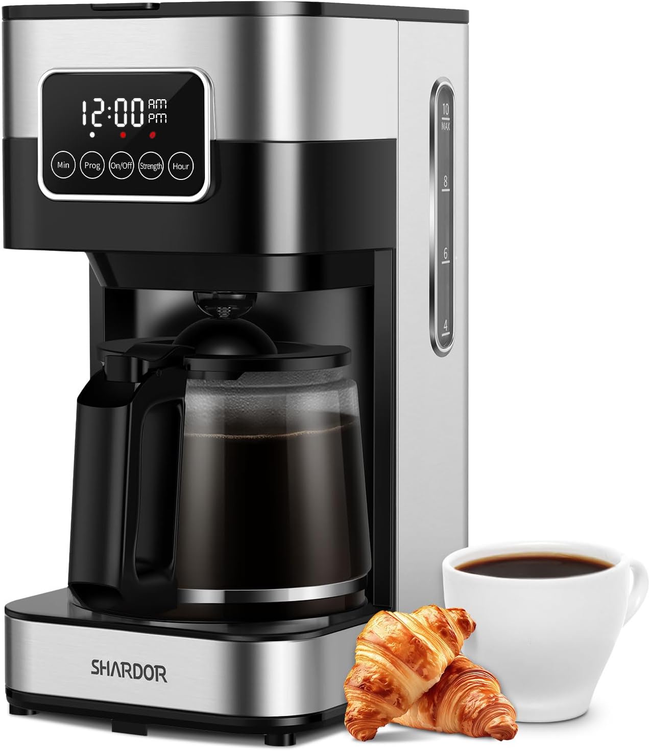 SHARDOR 10-Cup Coffee Maker - Programmable Drip Machine with Auto Shut Off & Permanent Filter - Silver