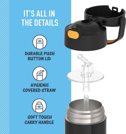 THERMOS FUNTAINER Water Bottle - 12 Ounce Stainless Steel Vacuum Insulated Kids Bottle | Batman Design