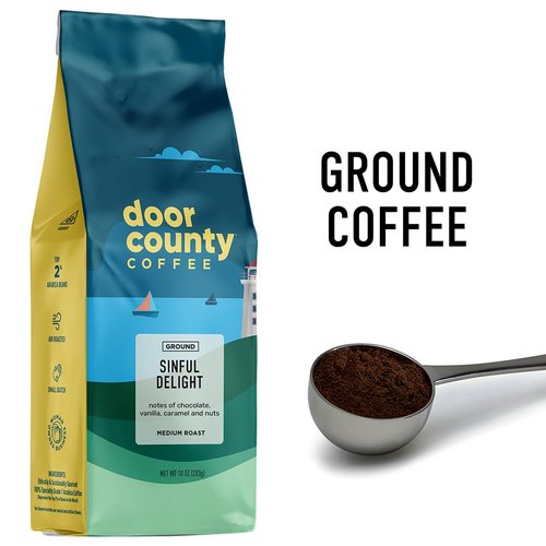 Door County Coffee Sinful Delight - Medium Roast Ground Coffee, 10 oz Bag for Rich Flavor