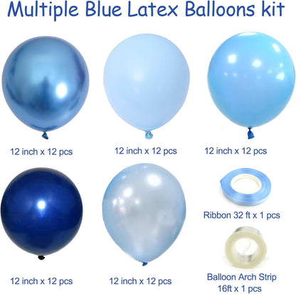 Metallic Blue Balloons - 60Pcs 12-Inch Chrome & Pearl Navy Latex Balloons for Parties