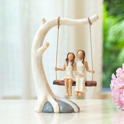 Mother Daughter Sculpture by Swing Statue - Hand-Painted Figurine | Perfect Birthday Gift for Mom