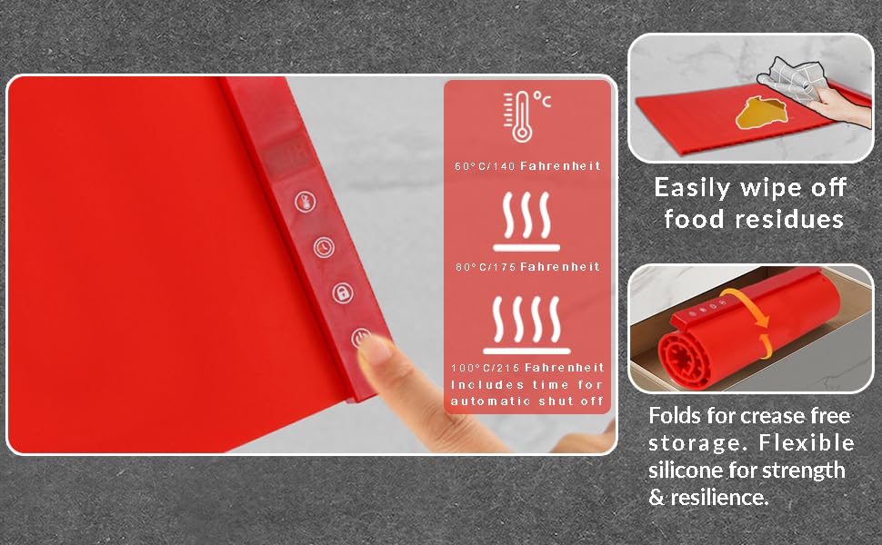 Tailgate Heroes Premium Electric Food Warming Mat - Extra Large Silicone Warming Mat for Food with Adjustable Heat & Timer, Sturdy Design, Fast Heating, Portable Roll Up Warming Mat