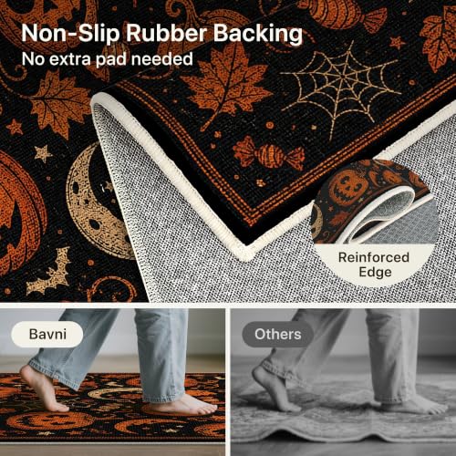 Halloween Rug Pumpkin Moon Non-Slip Indoor Welcome Mat - Midnight Orange 2x6 ft