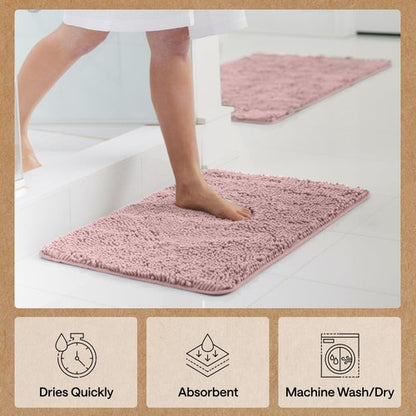 GORILLA GRIP Bath Rug Mat 36x24, Soft Absorbent Chenille, Quick Dry Microfiber Mats, Rubber Backing Washable Shower Floor Rugs, Bathmat Runner, US Designed Bathroom Home Decor Accessories Dusty Rose