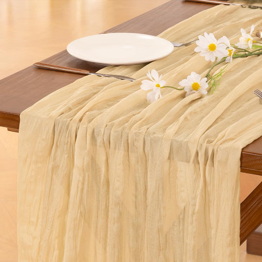 **Socomi Gold Champagne Cheesecloth Table Runner - 120 Inch Sheer Gauze for Weddings & Parties**