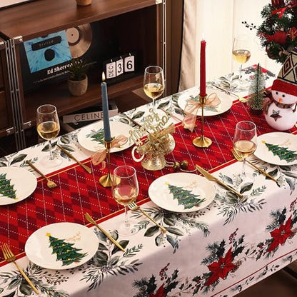 Christmas Plates Set of 6 - 8 Inch Bone China Holiday Tree Dessert Plates - Microwave & Dishwasher Safe - Gift for Family